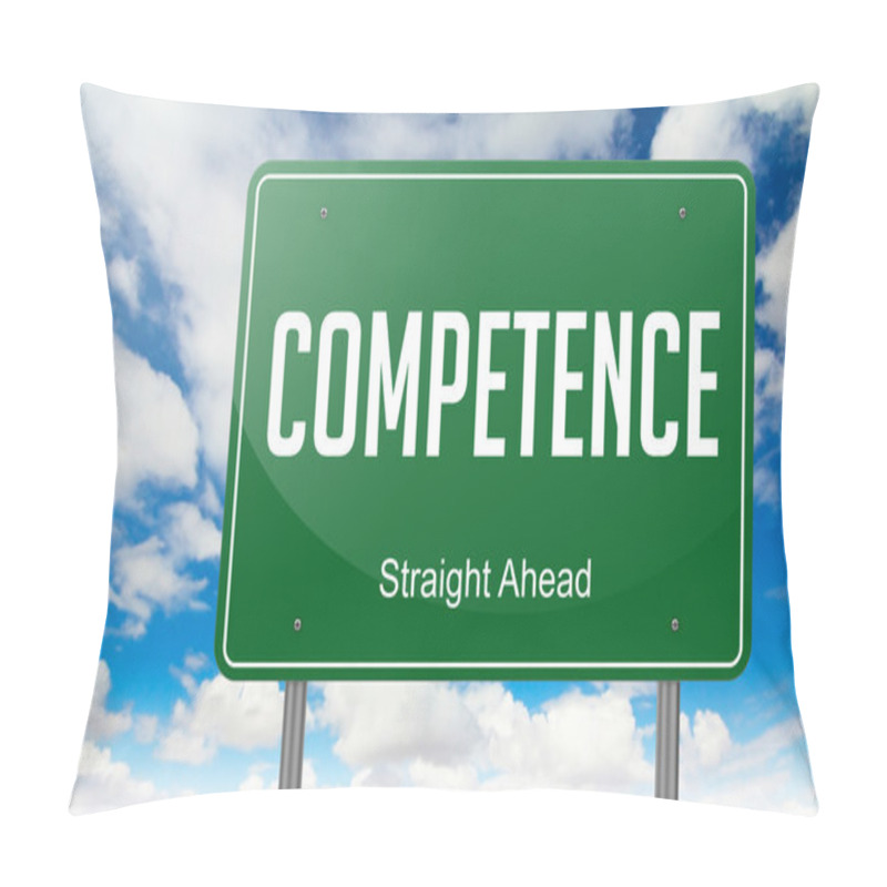 Personality  Competence On Green Highway Signpost. Pillow Covers