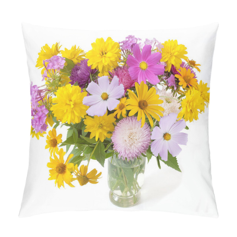 Personality  Summer Flowers Bunch In Vase Isolated On White Background Pillow Covers