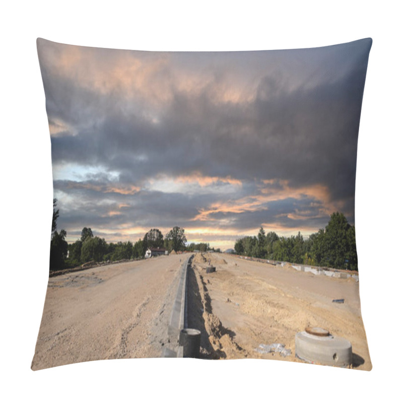 Personality  Highway Construction. Construction Work Using Heavy Equipment. Highways Pillow Covers