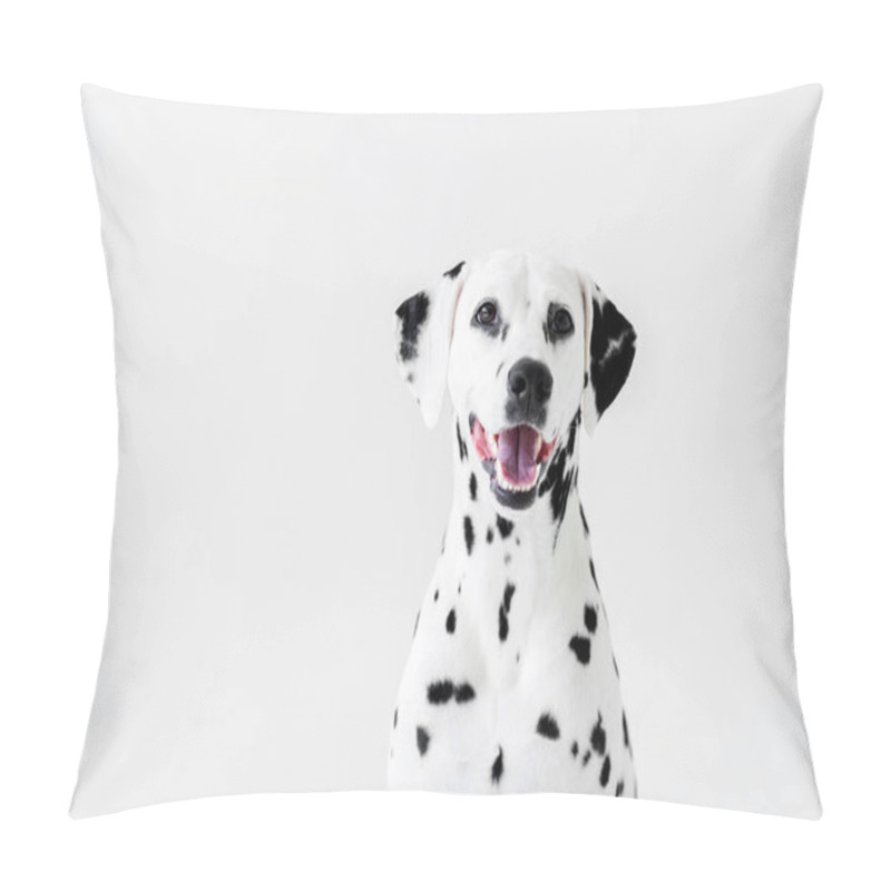 Personality  One Cute Dalmatian Dog With Open Mouth Isolated On White Pillow Covers