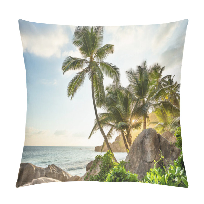 Personality  Sunlight Over Palm Trees On Anse Intendance Beach, Mahe Island, Seychelles Pillow Covers