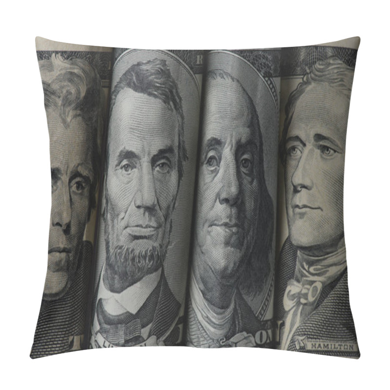 Personality  Close Up View Of American Presidents On Dollar Banknotes Pillow Covers