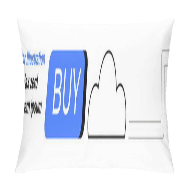 Personality  Blue Rectangular BUY Button Beside Black-outline Cloud And Step Diagram. Ideal For E-commerce, Digital Transactions, Online Shopping, Tech Interfaces, Web Design, User Experience, Modern Landing Page Pillow Covers