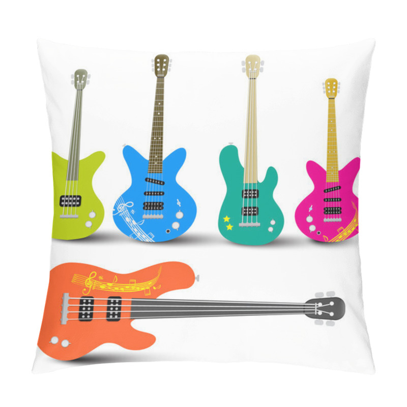 Personality  Guitars And Bass Guitars Set. Abstract Musical Instruments Illustration. Pillow Covers