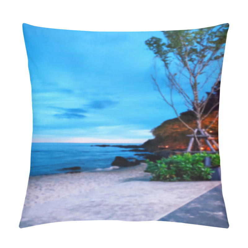 Personality  Blurred Photo Of The Beach And Blue Sky At Nightfall Pillow Covers