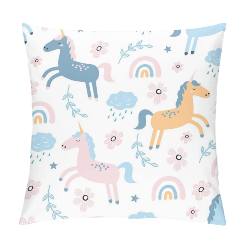 Personality  Childish Seamless Pattern With Cute Unicorn And Rainbow. Creative Vector Childish Background For Fabric, Textile Pillow Covers