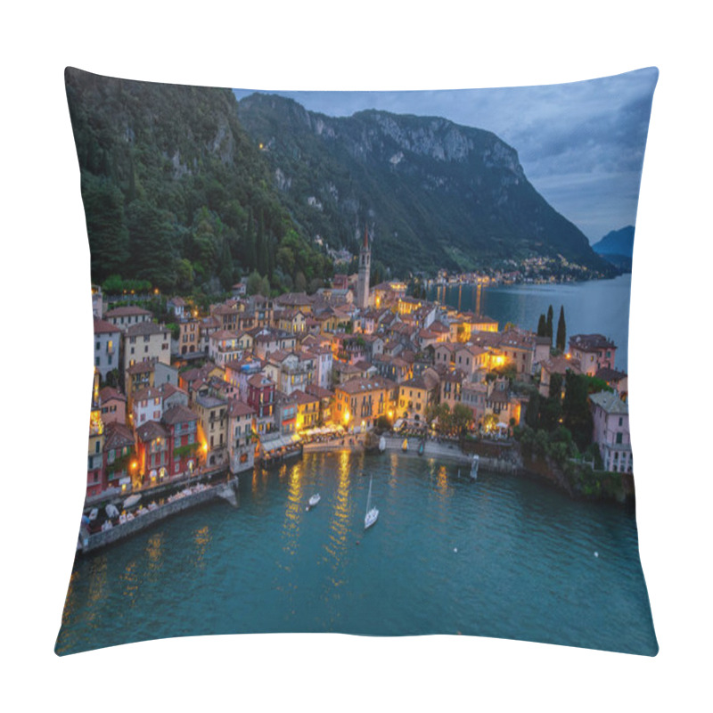 Personality  Magical Twilight Over Varenna Village On Lake Como: A Serene Aerial View Of Italy's Serene Waterfront Gem, , Nestled Between Mountains And Reflective Waters Pillow Covers