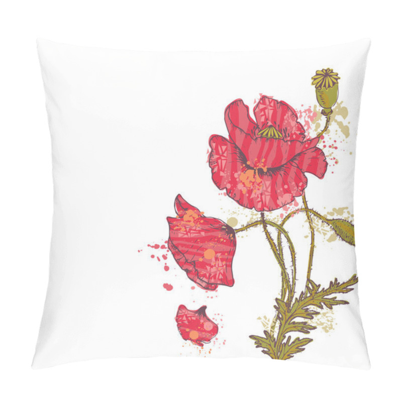 Personality  Hand Drawn Red Poppy Flowers Card Pillow Covers