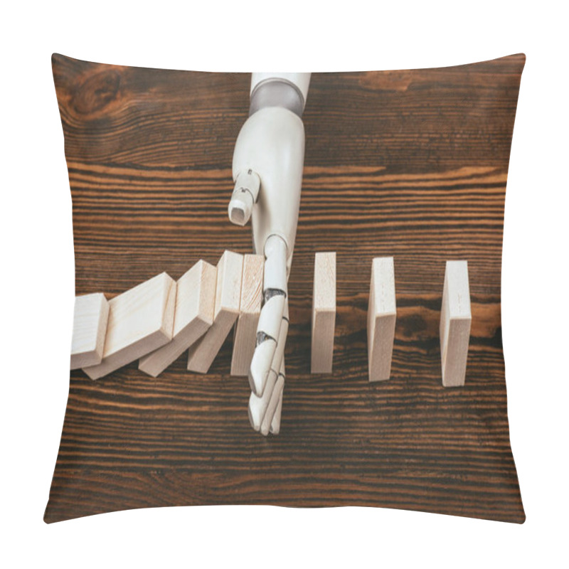 Personality  Robotic Hand Preventing Wooden Blocks From Falling On Desk Pillow Covers