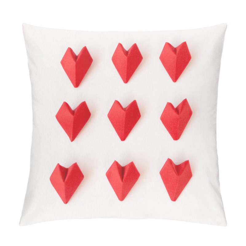 Personality  Red Origami Hearts On White Background, Above. 14th February Val Pillow Covers