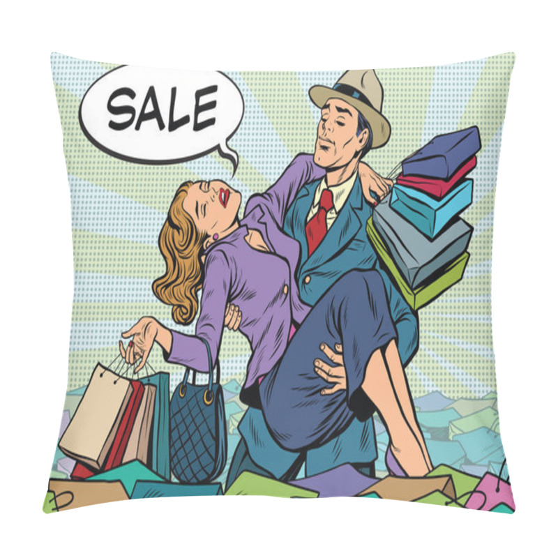 Personality  Retro Man Rescues A Woman From Sales And Purchases Pillow Covers