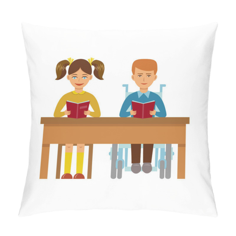 Personality  A Girl And A Boy In Wheelchair Studying Together Pillow Covers