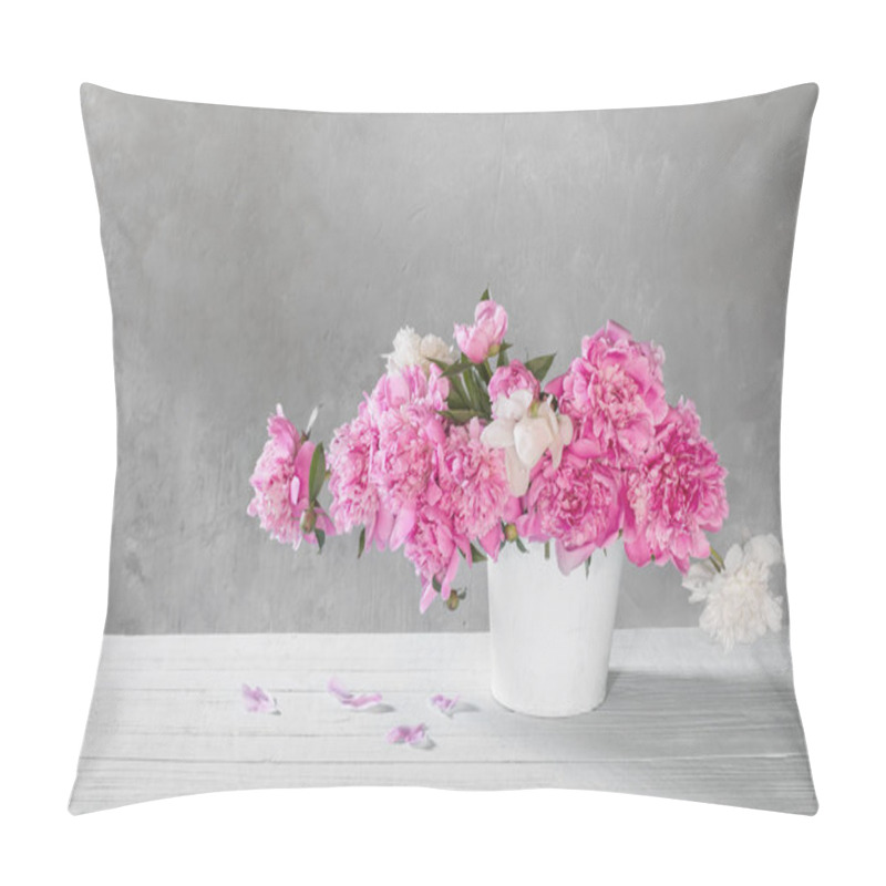 Personality  Bouquet Of Pink And White Peonies  On Background Old Wall Pillow Covers