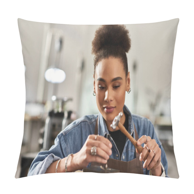 Personality  A Talented Woman Carefully Shapes Metal, Showcasing Her Artistry And Passion For Jewelry Design. Pillow Covers