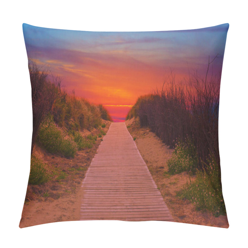 Personality  Wooden Path To The Beach Between The Sand Dunes At Sutset Pillow Covers