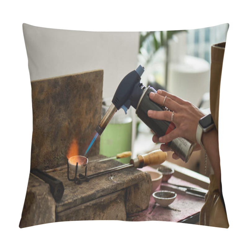 Personality  A Talented Craftsman Shapes Metal With A Torch, Showcasing Artistry And Craftsmanship In The Studio. Pillow Covers