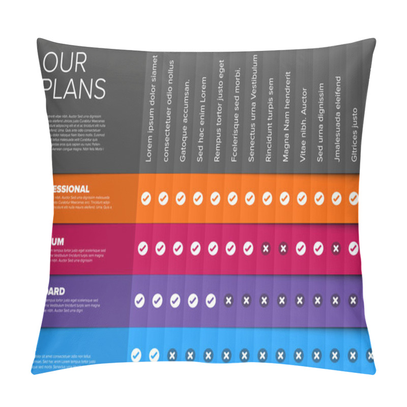 Personality  Product / Service Price Comparison Cards With Descriptions And Features List Pillow Covers