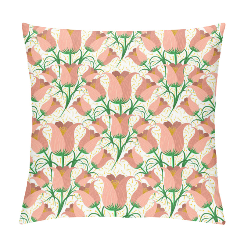 Personality  Tulips Seamless Pattern With Green Leaves. Hand Drawn Flowers Illustration Pillow Covers