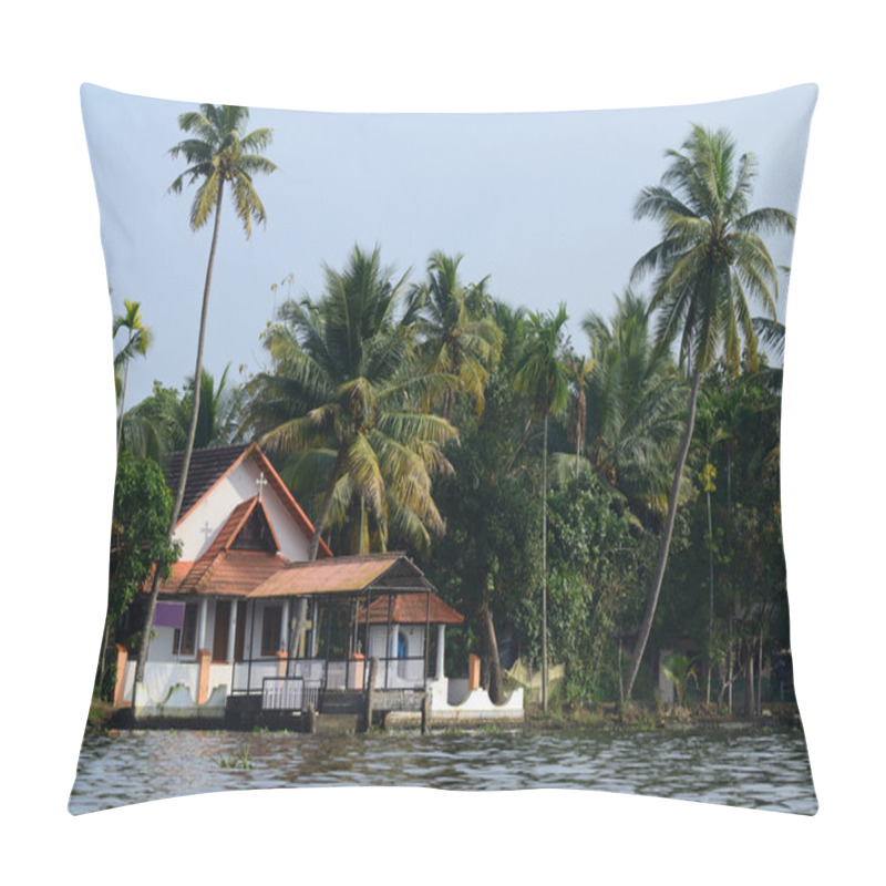 Personality  Rural Church At Alappuzha Backwaters,South India.Kerala Backwaters Is A Chain Of Lagoons And Lakes Lying Parallel To Malabar Coast, Famous Tourist Attraction And Unesco Heritage Site Pillow Covers