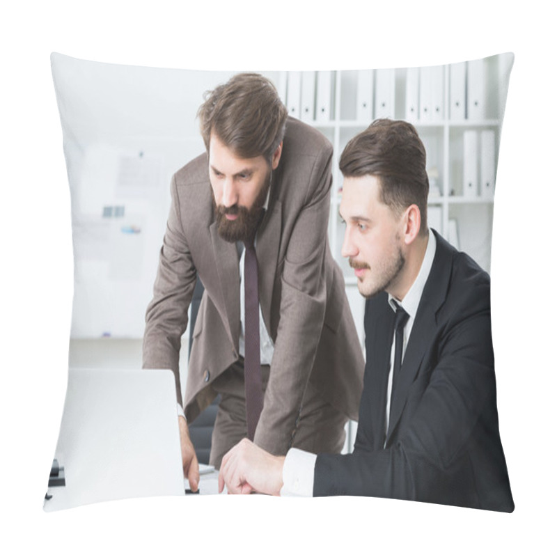 Personality  Stylish Businesspeople Discussing Business Project Pillow Covers