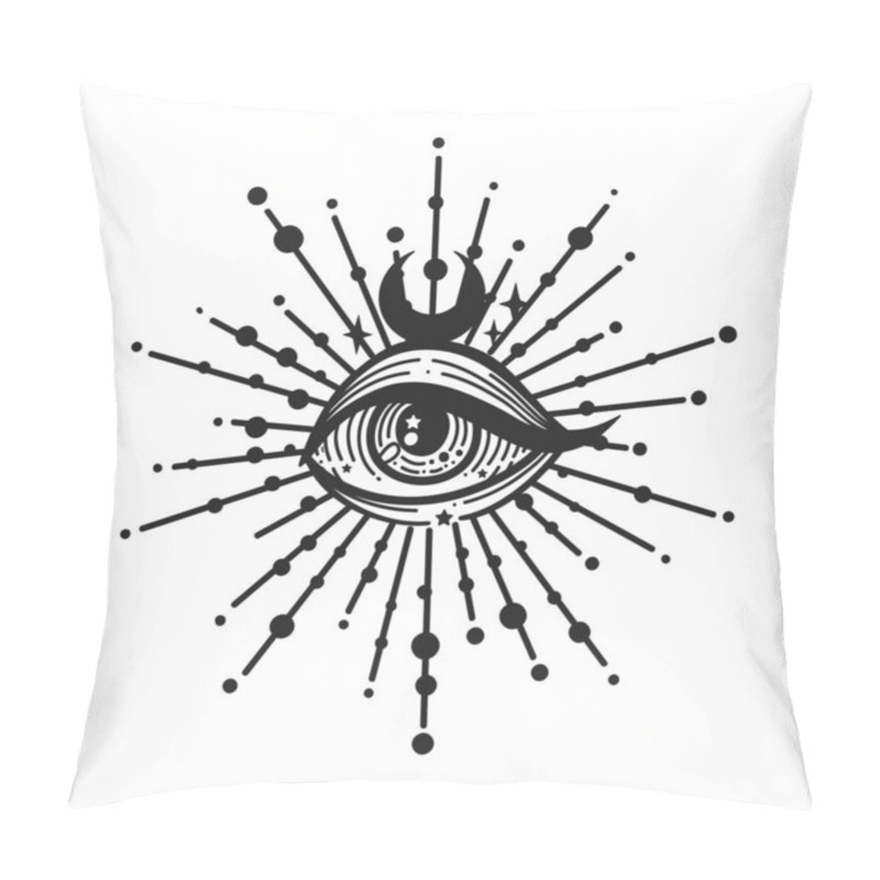 Personality  Evil Eye. Eye Of Providence. Lineart Vector Illustration. Magic Celestial Witchcraft Symbol. Masonic Symbol. Hand Drawn Logo Or Emblem Pillow Covers