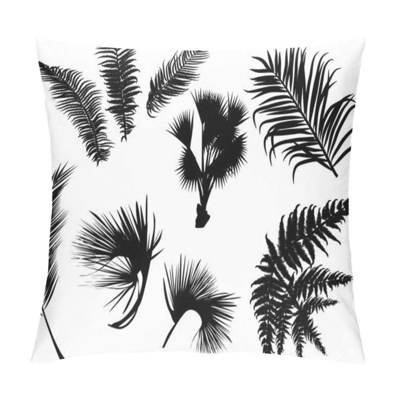 Personality  Palm And Fern Leaves Silhouettes Isolated On White Pillow Covers