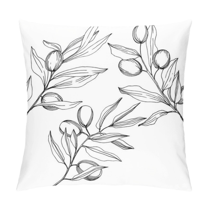 Personality  Olive Tree In A Vector Style Isolated. Black And White Engraved Ink Art. Pillow Covers