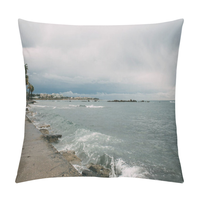 Personality  Splash Of Water In Mediterranean Sea Near Shore With Palm Trees Pillow Covers