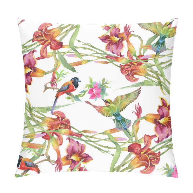 Personality  Meadow With Flowers And Birds Pillow Covers