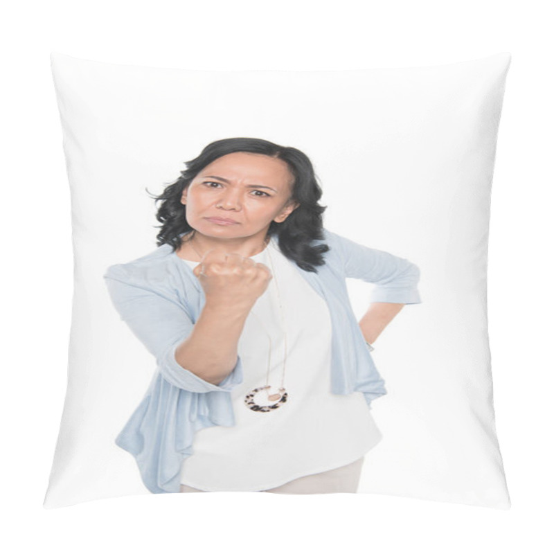 Personality  Casual Asian Woman Menace With Fist Pillow Covers