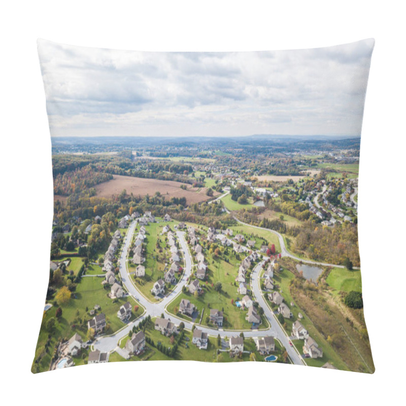 Personality  New Neighborhood In Redlion, Pennsylvania From Above During Fall Pillow Covers