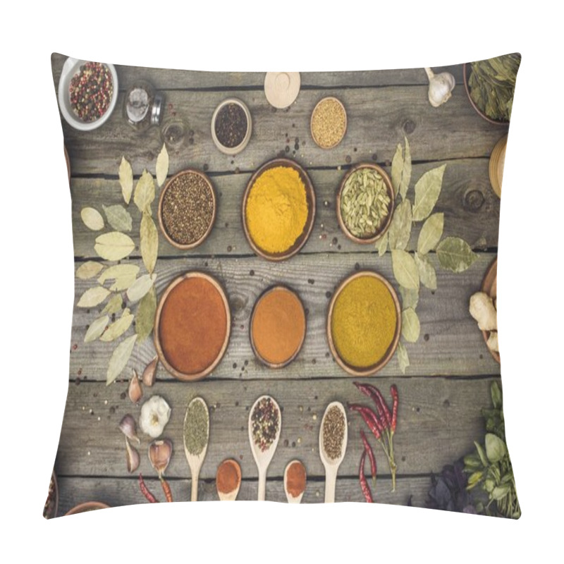 Personality  Bowls And Wooden Spoons With Different Spices Pillow Covers