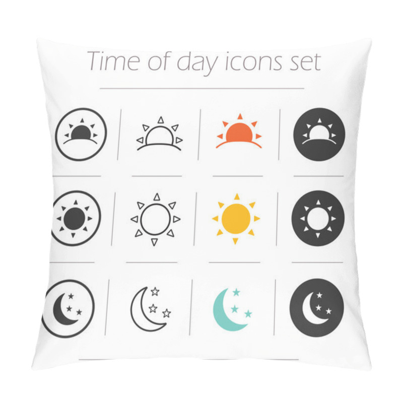 Personality  Time, Day, Night Iicons Set Pillow Covers