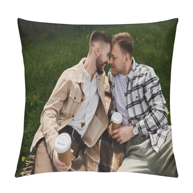 Personality  A Couple Of Men Relax On A Grassy Field Under The Open Sky. Pillow Covers