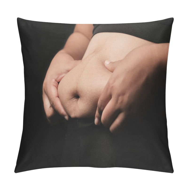 Personality  Woman Is Worried About Belly Fat. Pillow Covers