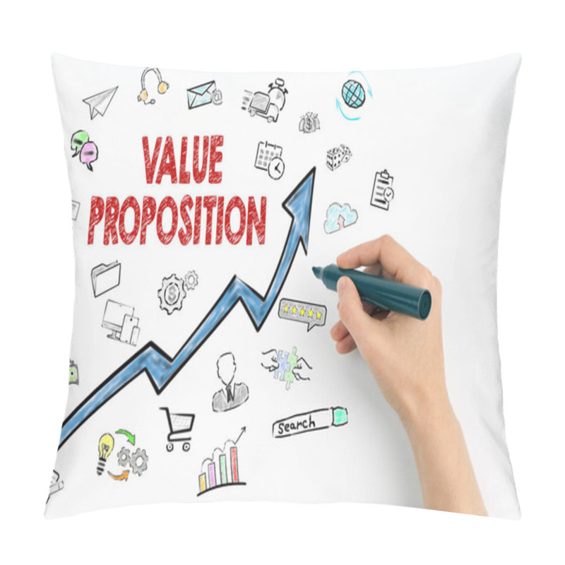 Personality  Value Proposition Concept. Hand With Marker Writing Pillow Covers