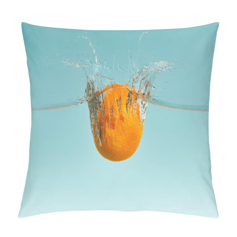 Personality  Fresh Orange Falling In Water With Splash On Blue Background Pillow Covers