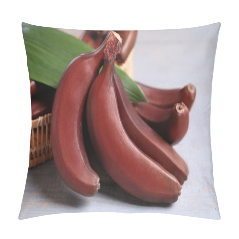 Personality  Tasty Red Baby Bananas On Grey Table, Closeup Pillow Covers