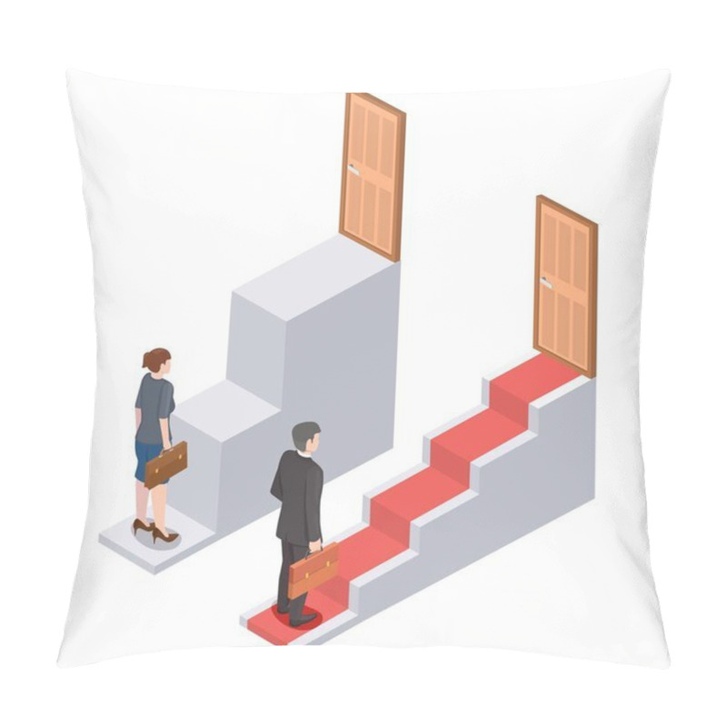 Personality  Sexism, Gender Discrimination, Injustice, Inequality And Unfair Career Promotion, Vector Isometric Illustration. Pillow Covers