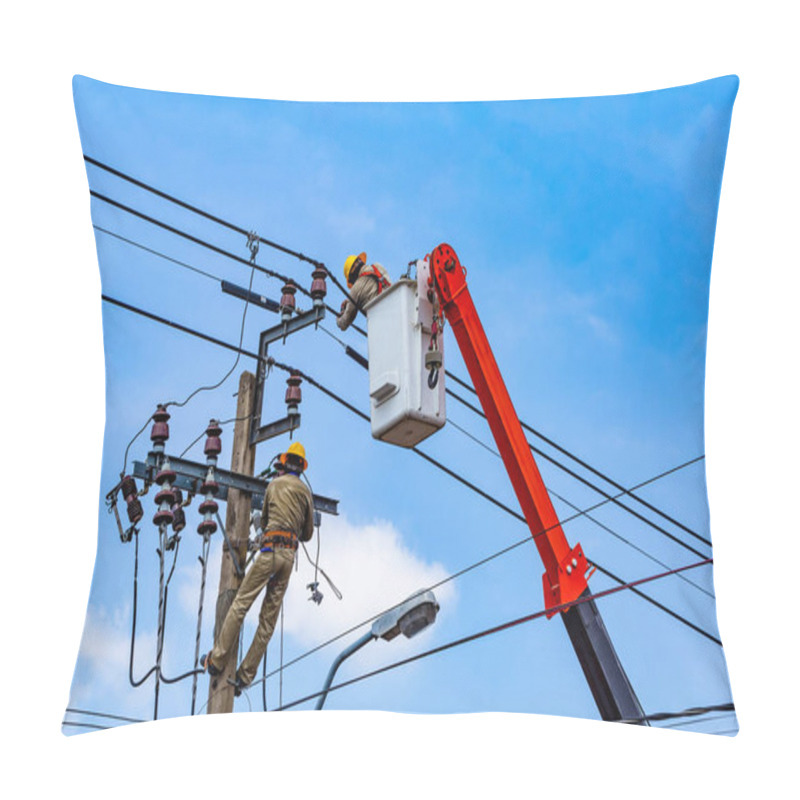 Personality  The Electrical Worker Are Repairing The Electrical System Pillow Covers