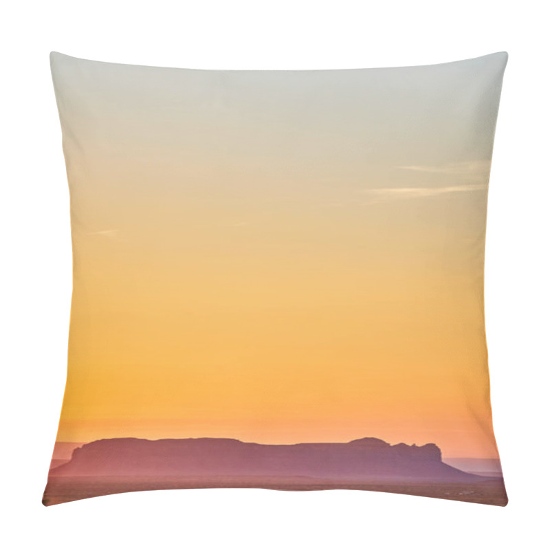 Personality  Golden Hour Paints A Tranquil Scene Over The Silhouette Of An Iconic Mesa In Arizonas Monument Valley, Sedona, 2016 Pillow Covers