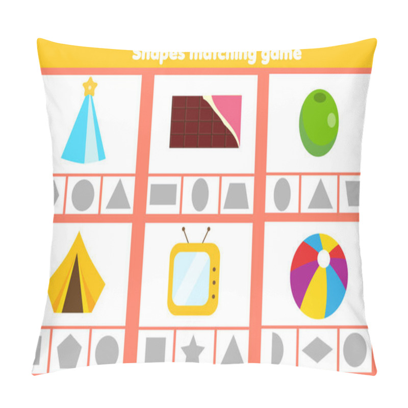 Personality  Matching Children Educational Game. Match Objects Wtih Geometric Shapes. Activity For Kids And Toddlers. Pillow Covers