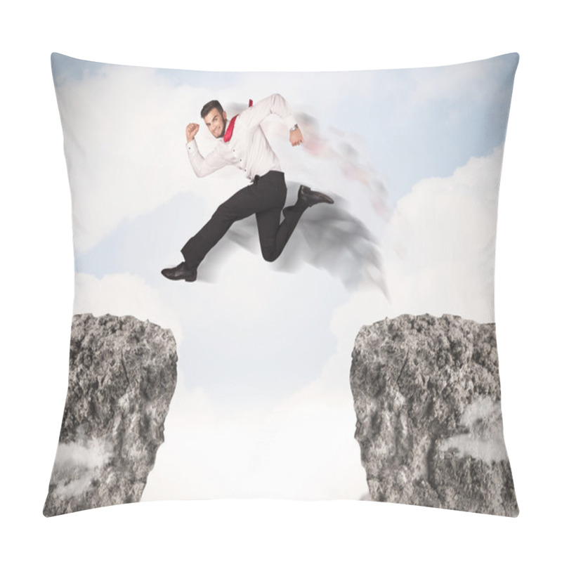 Personality  Funny Business Man Jumping Over Rocks With Gap Pillow Covers