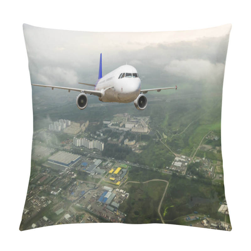 Personality  Passenger Airliner Took Off Over The Roofs Of The City  Pillow Covers