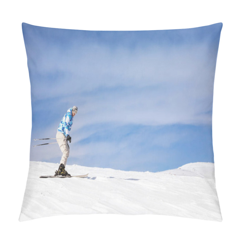 Personality  Man Skiing On Piste At Snowy Resort. Winter Vacation Pillow Covers