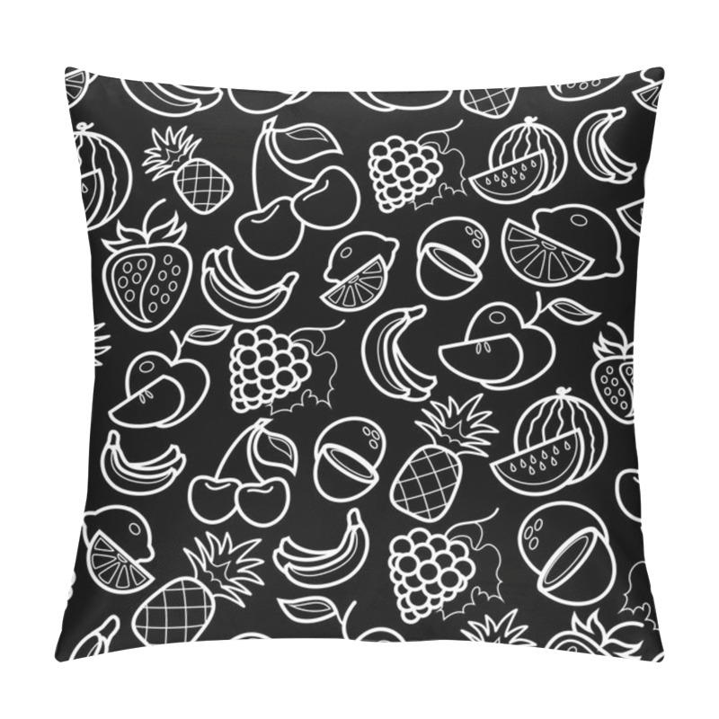 Personality  Line Art Fruit  Icons Pattern On Black Background V Pillow Covers