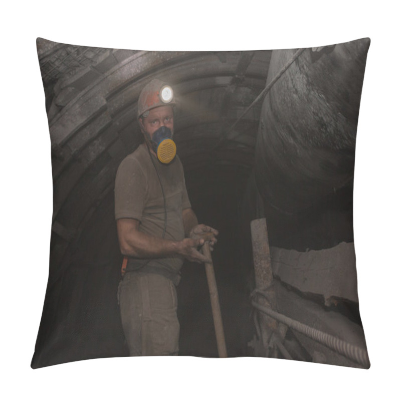 Personality  Donetsk, Ukraine - March, 14, 2014: The Miner Working Undergroun Pillow Covers