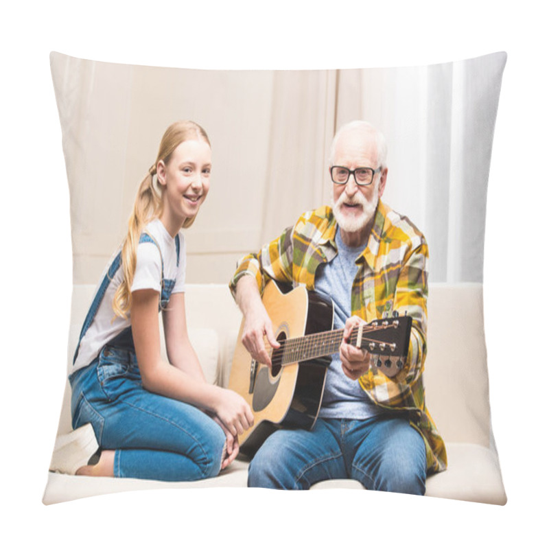 Personality  Grandfather And Granddaughter With Guitar  Pillow Covers