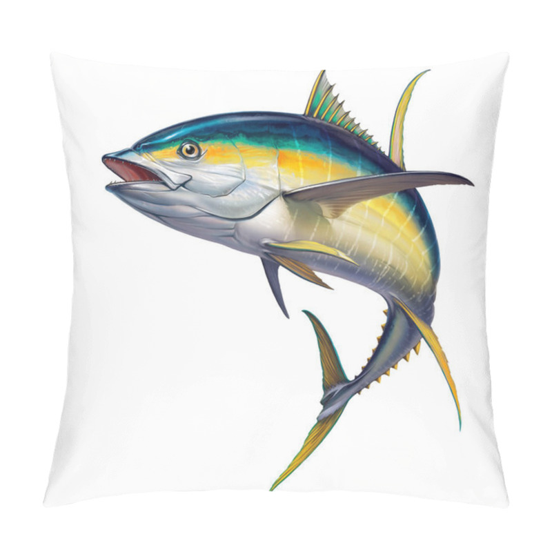 Personality  Yellow Tuna. Black Fin Yellow Tuna On White. Realistic Isolated Illustration. Pillow Covers