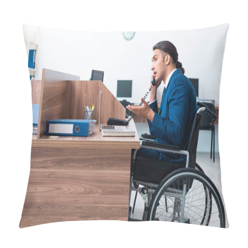 Personality  Young Male Employee In Wheel-chair Pillow Covers